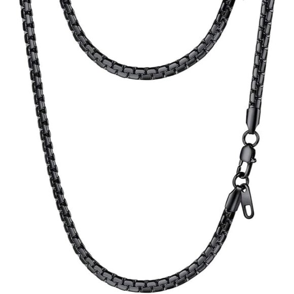 Stainless Steel Necklace Men 4mm Black Plated 18 Inch Box Chain Hypoallergenic